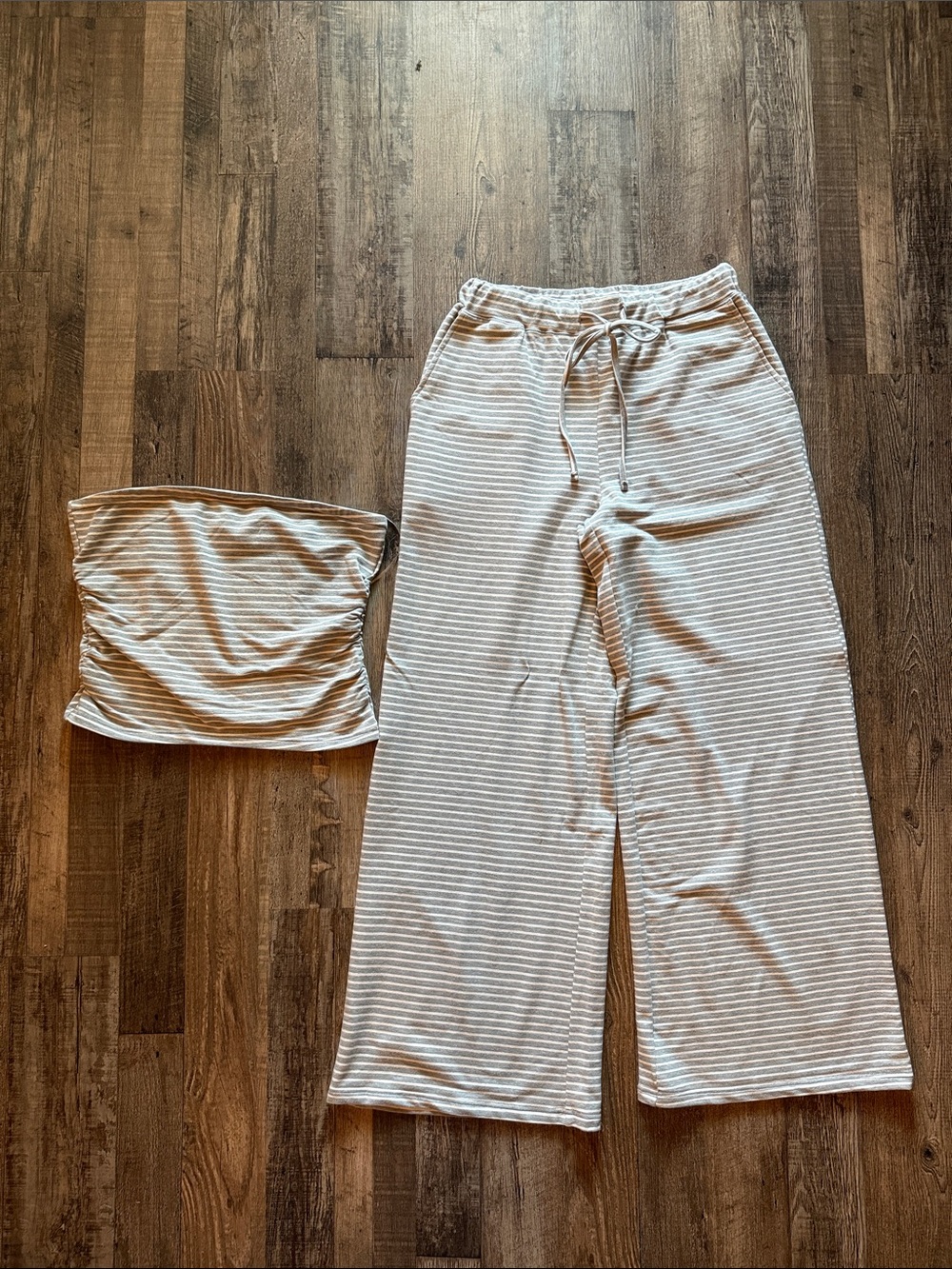 mittoshop Cream & Light Taupe Striped Knit Lounge Set